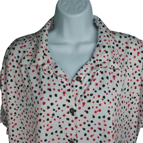 Claire France  Sleeveless Polka Dot Button Down Blouse Orange White Black 14 NWT - Picture 2 of 11